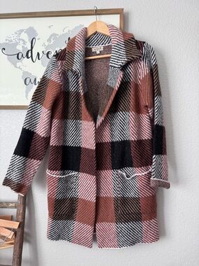 One world plaid long shacket medium
